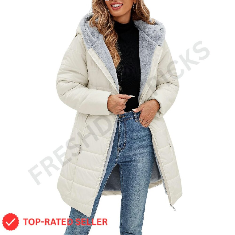 Winter Fleece Lined Down Jacket Windproof Fur War… - image 1